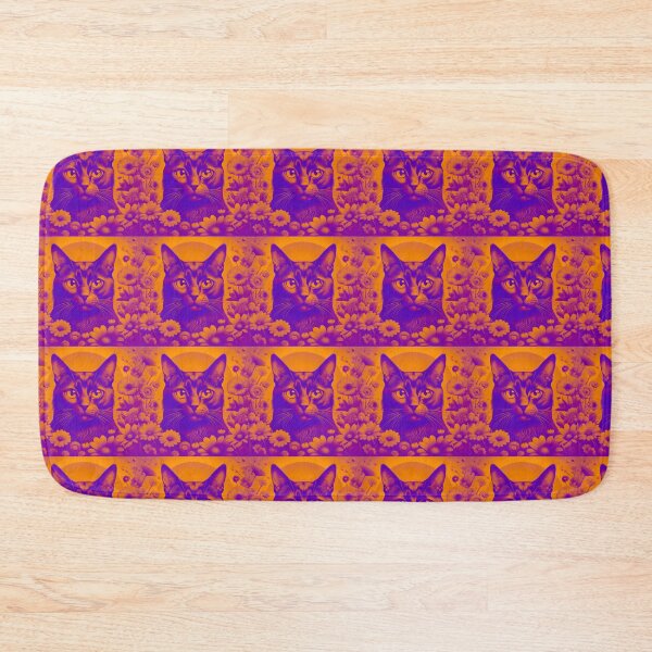 Item preview, Black Cat and Spring Flowers 2-Purple-Yellow Duotone designed and sold by Kate Anderson Art.