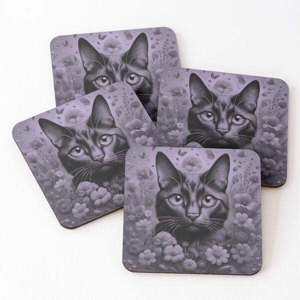 Item preview, Black Cat and Spring Flowers 3-Black-Purple Duotone designed and sold by Kate Anderson Art.