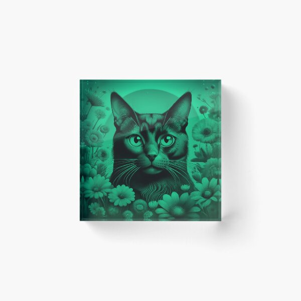 Item preview, Black Cat and Spring Flowers 2-Black-Green Duotone designed and sold by Kate Anderson Art.