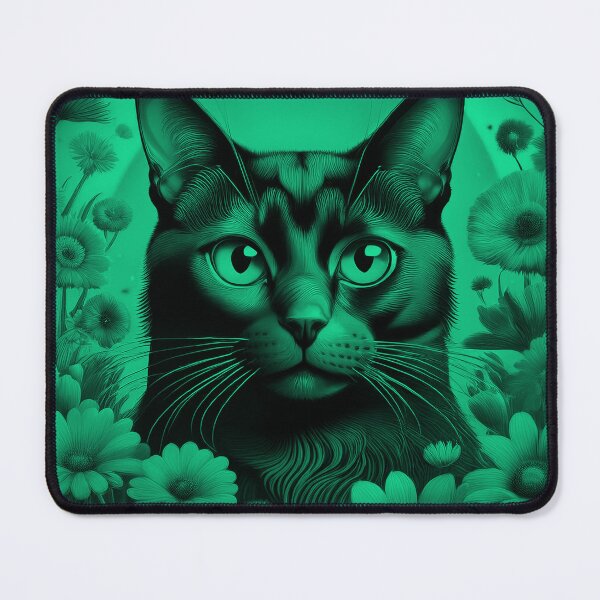 Item preview, Black Cat and Spring Flowers 2-Black-Green Duotone designed and sold by Kate Anderson Art.