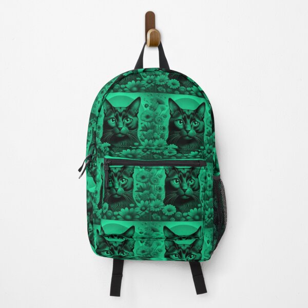 Item preview, Black Cat and Spring Flowers 2-Black-Green Duotone designed and sold by Kate Anderson Art.