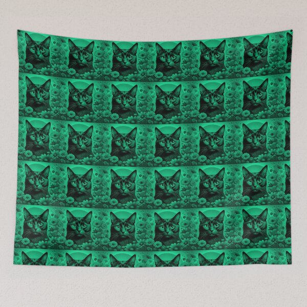 Item preview, Black Cat and Spring Flowers 2-Black-Green Duotone designed and sold by Kate Anderson Art.