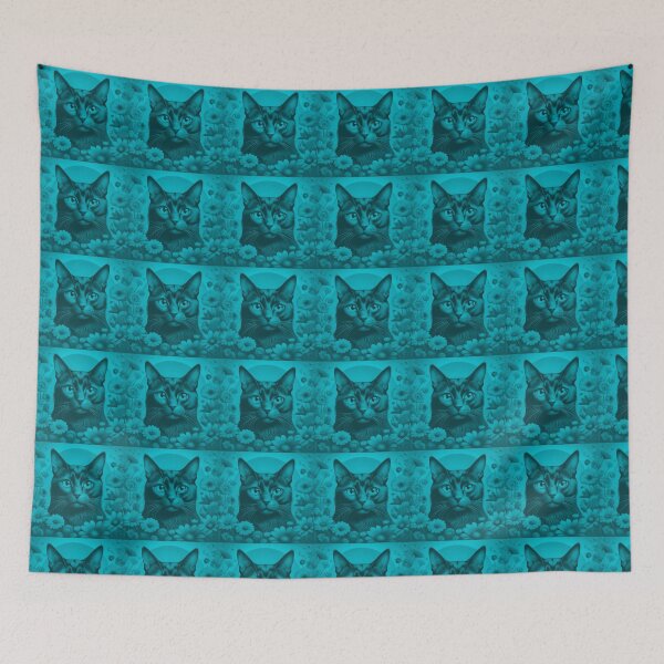 Item preview, Black Cat and Spring Flowers 2-Black-Teal Duotone designed and sold by Kate Anderson Art.