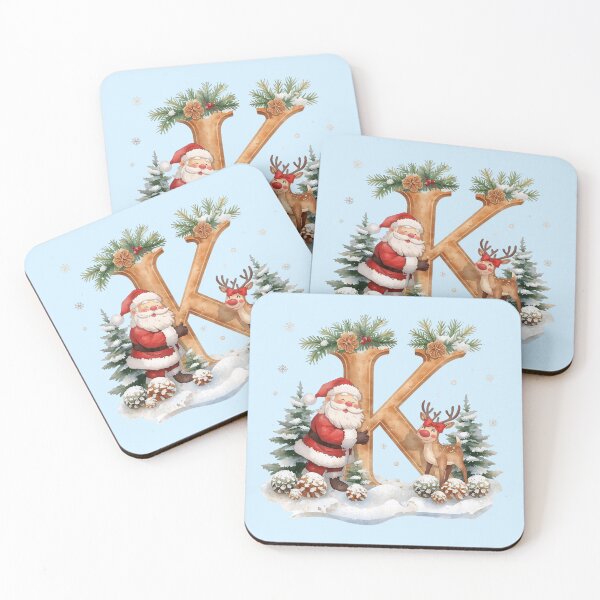 Item preview, Santa & Reindeer Monogram Letter K – Festive Christmas Holiday Alphabet Gift & Decor designed and sold by AmenAlways.