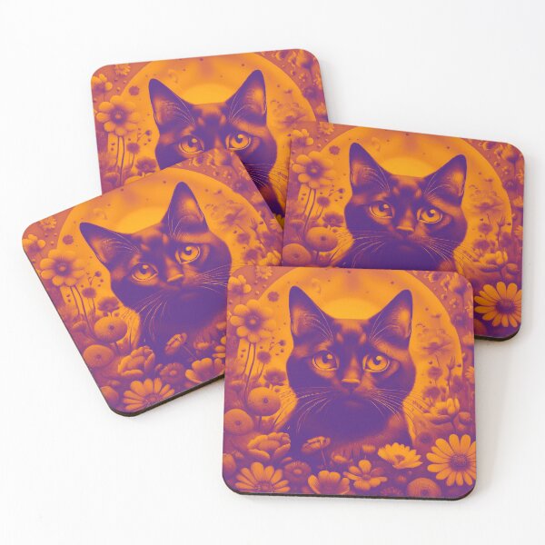 Item preview, Black Cat and Spring Flowers 1-Purple-Yellow Duotone designed and sold by Kate Anderson Art.