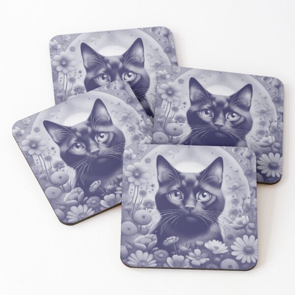 Item preview, Black Cat and Spring Flowers 1-Black-Purple Duotone designed and sold by Kate Anderson Art.