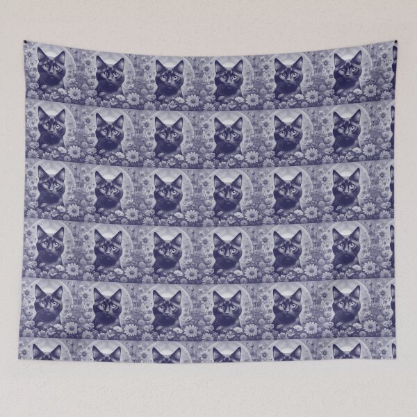 Item preview, Black Cat and Spring Flowers 1-Black-Purple Duotone designed and sold by Kate Anderson Art.