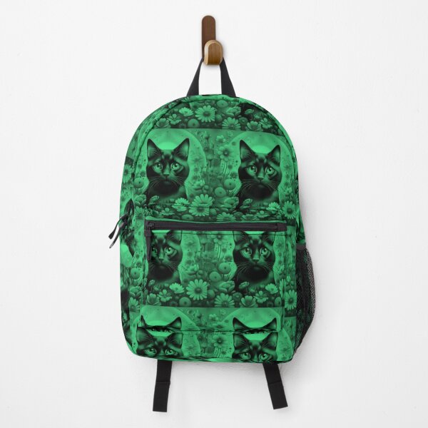 Item preview, Black Cat and Spring Flowers 1-Black-Green Duotone designed and sold by Kate Anderson Art.