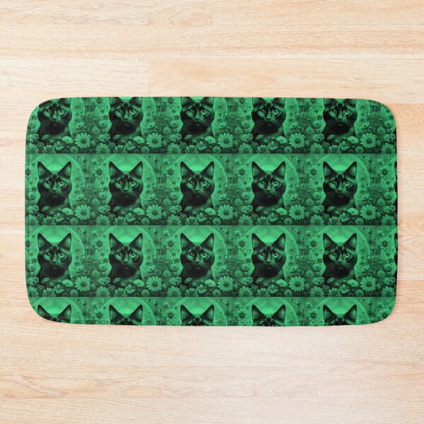Item preview, Black Cat and Spring Flowers 1-Black-Green Duotone designed and sold by Kate Anderson Art.