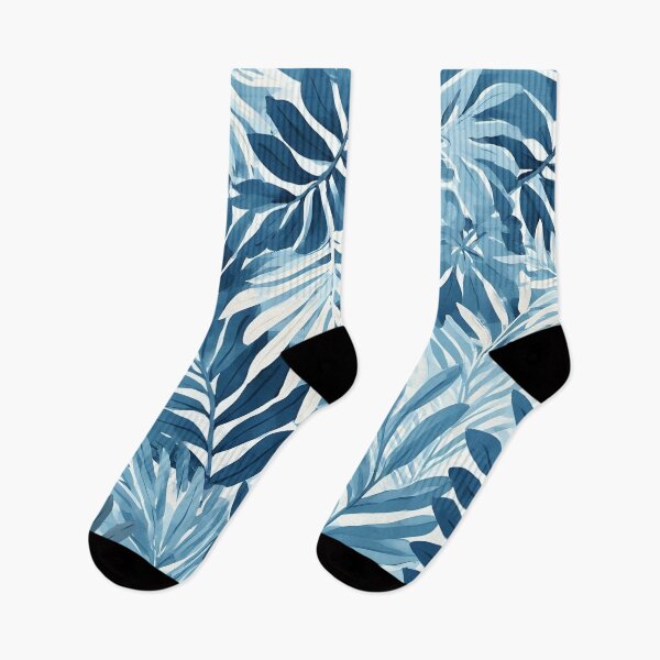 Item preview, Tropical Jungle Fronds Monochrome Exotic Leaves Teal and White designed and sold by LeafPrints.