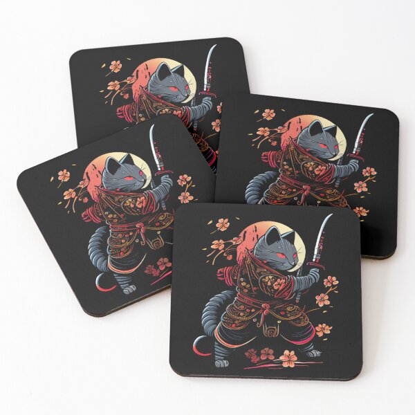 Item preview, Japanese Samurai Ninja Cat Kawaii Tattoo Print designed and sold by aqnkkalw83.
