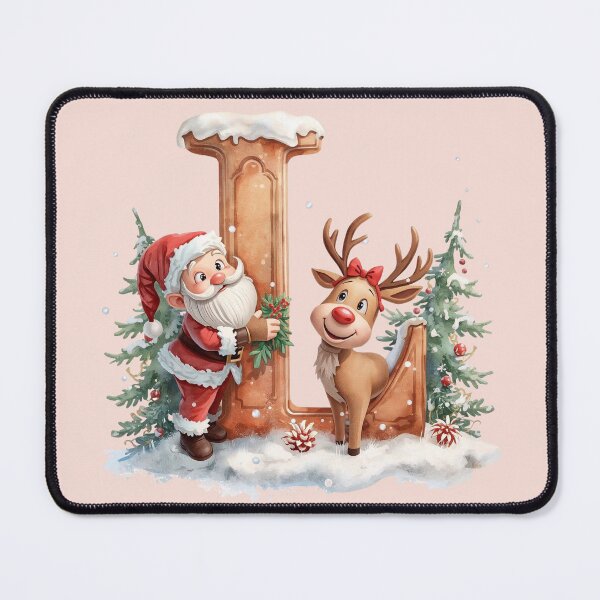 Item preview, Santa & Reindeer Monogram Letter L – Cute Personalized Christmas Holiday Alphabet Gift designed and sold by AmenAlways.