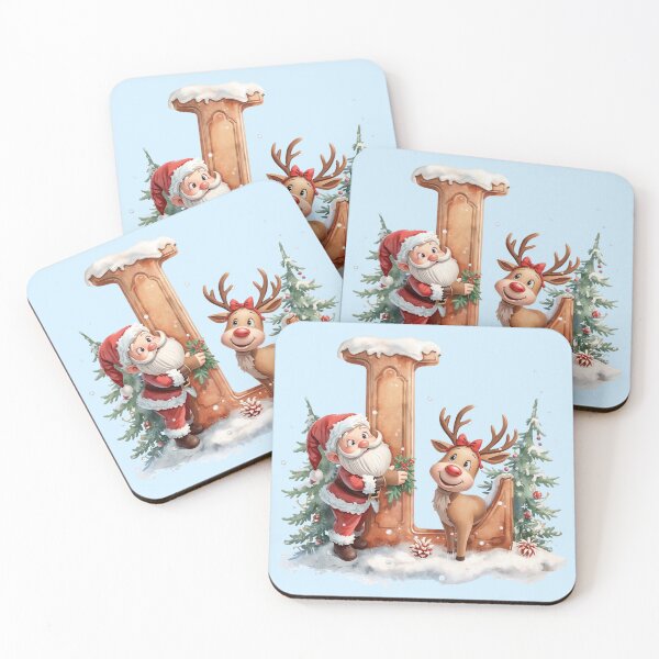 Item preview, Santa & Reindeer Monogram Letter L – Cute Personalized Christmas Holiday Alphabet Gift designed and sold by AmenAlways.