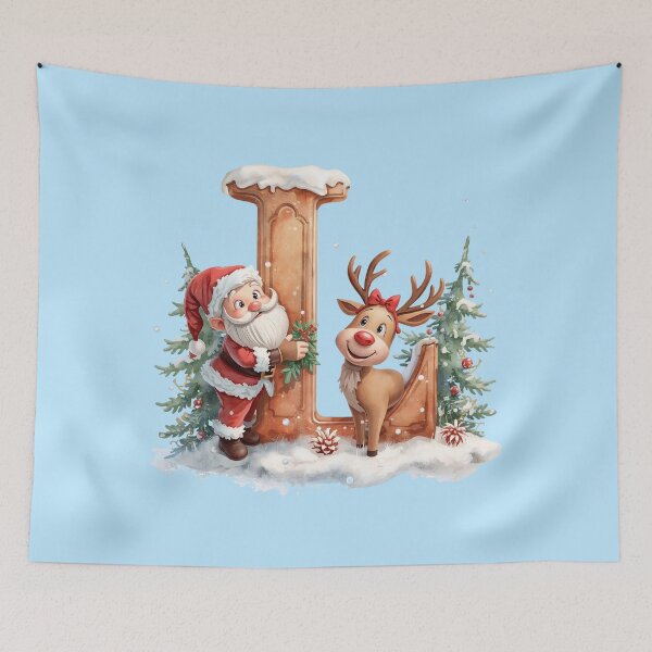 Item preview, Santa & Reindeer Monogram Letter L – Cute Personalized Christmas Holiday Alphabet Gift designed and sold by AmenAlways.