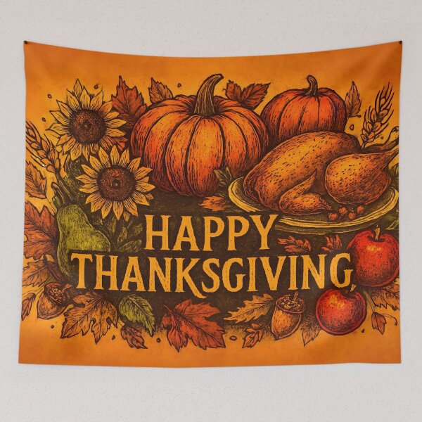 Item preview, Thanksgiving Harvest Graphic With Turkey And Pumpkins  designed and sold by PandaTShirtShop.