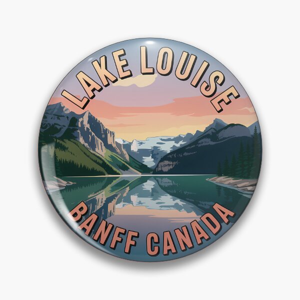 Item preview, Lake Louise Retro Sunset Badge – Banff Canada Autumn Sticker designed and sold by Horizon Tales.