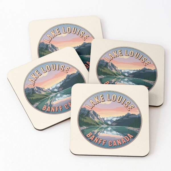 Item preview, Lake Louise Retro Sunset Badge – Banff Canada Autumn Sticker designed and sold by Horizon Tales.