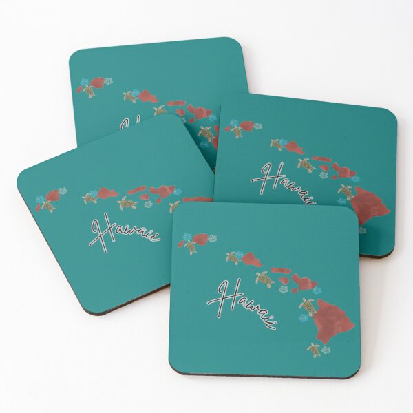 Item preview,   Hawaii map design with sea turtle and hibiscus flower designed and sold by 8Q8 Style.