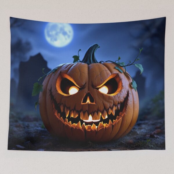 Item preview, Spooky Jack-O'-Lantern in Haunted Graveyard with Full Moon – Creepy Halloween Night Art designed and sold by Ani-24.