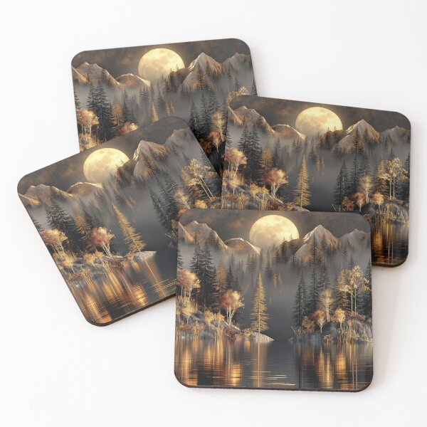 Item preview, Moon over Autumn Mountain and Lake Scenery at Night  designed and sold by MargaretWiktor.