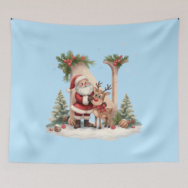 Item preview, Santa & Reindeer Monogram Letter N – Festive Personalized Christmas Holiday Alphabet Gift designed and sold by AmenAlways.