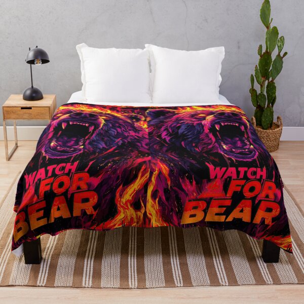 Item preview, Angry bear engulfed in flames, neon retro style art designed and sold by Piotrek0001.