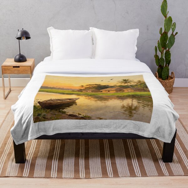 Item preview, Peaceful Village and River Scenery | Nature Landscape Illustration designed and sold by digitallyyour.