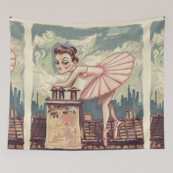 Item preview, Montmartre, Paris  Travel Poster – “She Twirled. Briefly. “| French Cartoon Art designed and sold by LeQuirks.