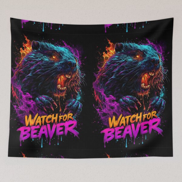 Item preview, Aggressive beaver in synthwave style, a warning art graphic 3 designed and sold by Piotrek0001.