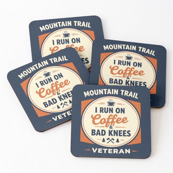 Item preview, I Run on Coffee & Bad Knees — Mountain Trail Veteran Badge designed and sold by pixelated_echoes.