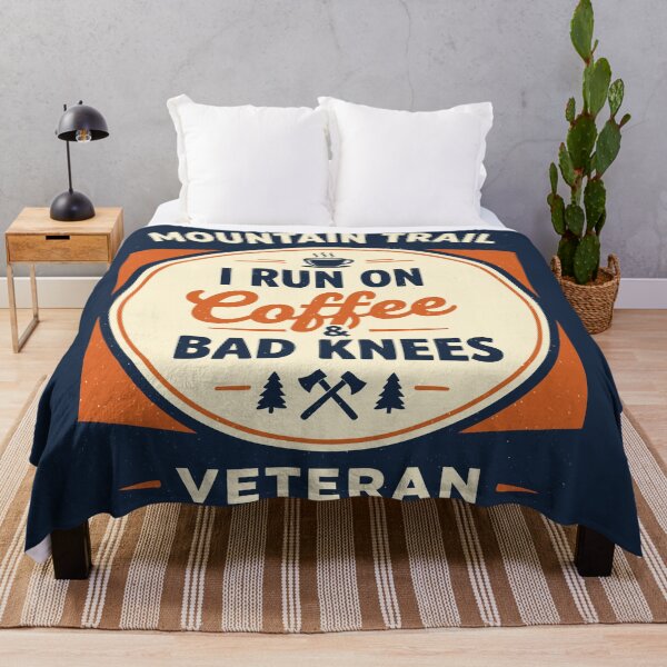 Item preview, I Run on Coffee & Bad Knees — Mountain Trail Veteran Badge designed and sold by pixelated_echoes.