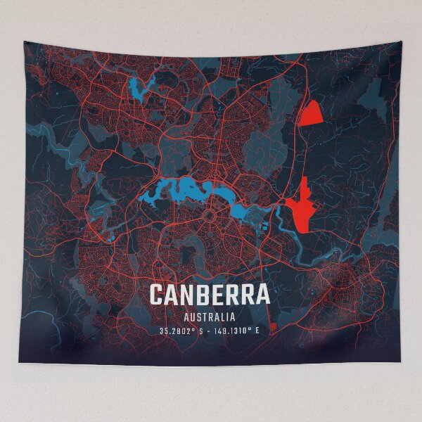 Item preview, Canberra Red & Blue Minimalist Map designed and sold by HomeLivingCo.