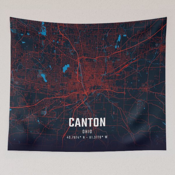 Item preview, Canton Red & Blue Minimalist Map designed and sold by HomeLivingCo.