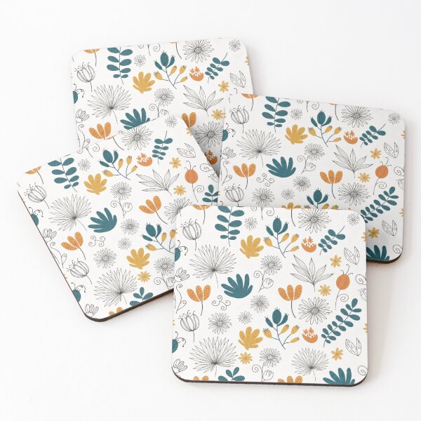 Item preview, Playful Botanical Seamless Pattern – Hand-Drawn Flowers, Leaves & Seed Pods in Teal, Orange & Yellow designed and sold by HolmeProud.