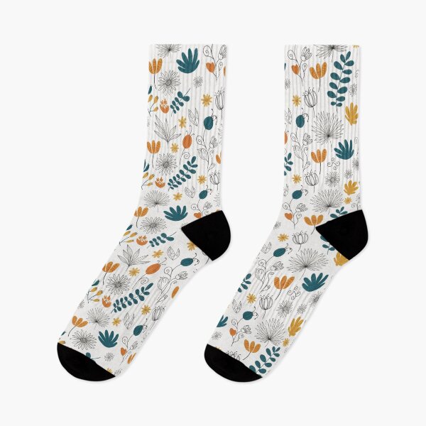 Item preview, Playful Botanical Seamless Pattern – Hand-Drawn Flowers, Leaves & Seed Pods in Teal, Orange & Yellow designed and sold by HolmeProud.