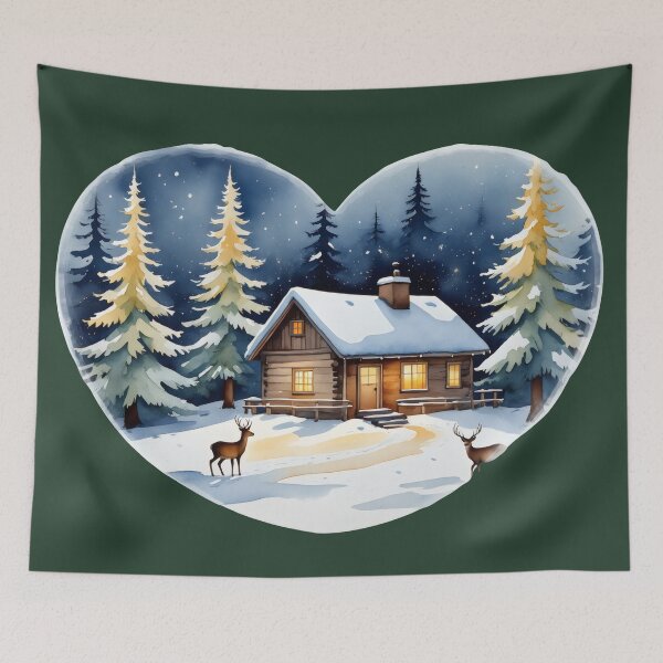 Item preview, Cozy Winter Cabin in the Snow | Cottagecore Holiday Art designed and sold by Ombrya.