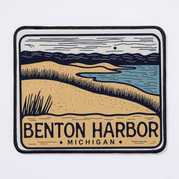 Item preview, Benton Harbor Michigan Vintage Woodcut Style Dune Art designed and sold by TheOldMittenIllustrated.