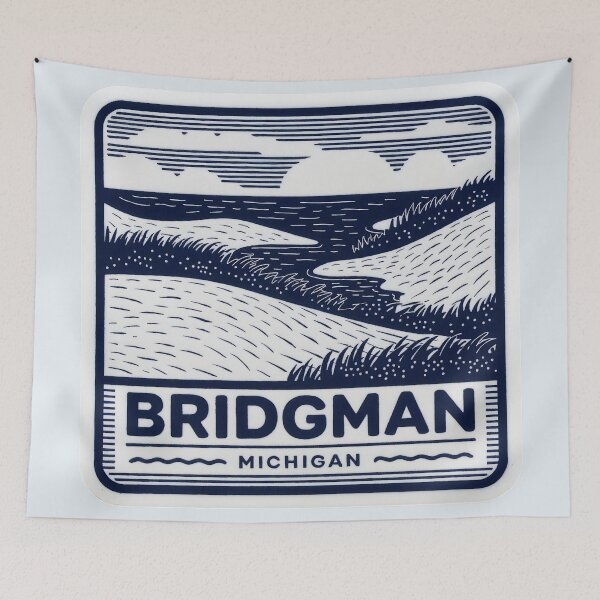 Item preview, Bridgman Michigan Vintage Woodcut Style Dune Art designed and sold by TheOldMittenIllustrated.