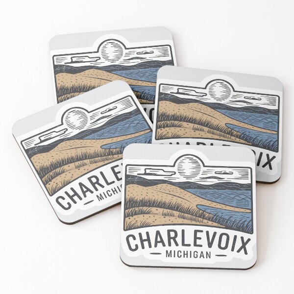 Item preview, Charlevoix Michigan Vintage Woodcut Style Dune Art designed and sold by TheOldMittenIllustrated.
