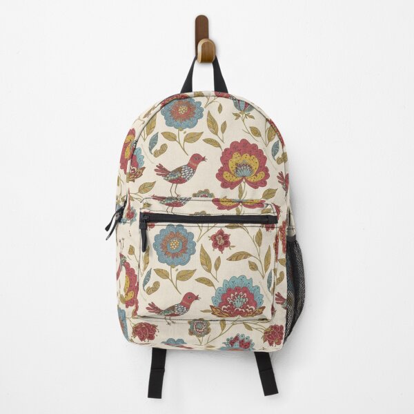 Item preview, Whimsical Floral and Bird Seamless Pattern – Muted Red, Blue, Yellow & Brown on Cream designed and sold by HolmeProud.