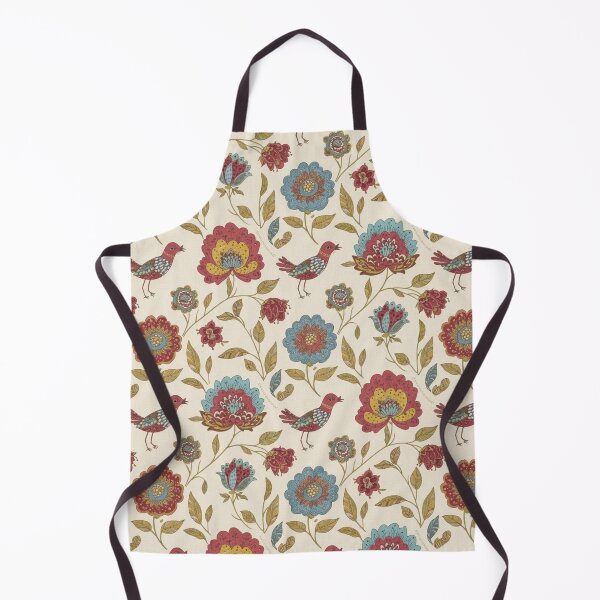 Item preview, Whimsical Floral and Bird Seamless Pattern – Muted Red, Blue, Yellow & Brown on Cream designed and sold by HolmeProud.