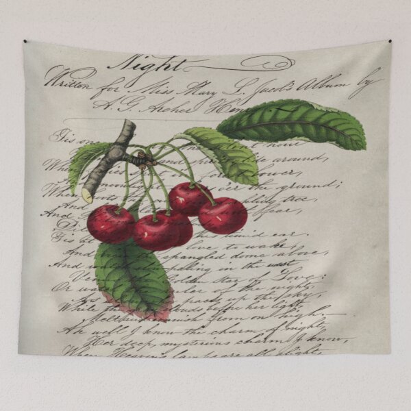 Item preview, dark academia french country botanical  vintage red cherry designed and sold by LEILA ART SPACE.