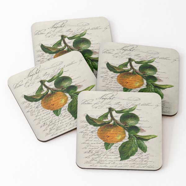 Item preview, scripts Shabby French botanical print mandarin orange designed and sold by LEILA ART SPACE.