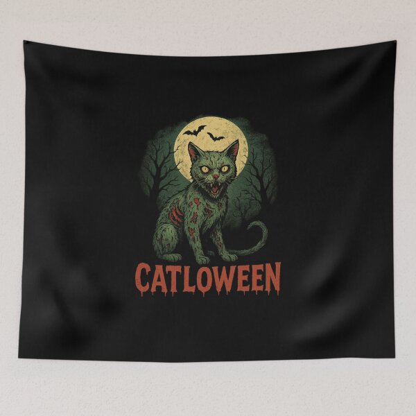 Item preview, Catloween Zombie Cat T-Shirt – Scary Evil Cat Halloween Design designed and sold by Trendora Studio.