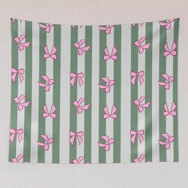 Item preview, Pink Bows and Green Stripes Pattern designed and sold by OneThreeSix.