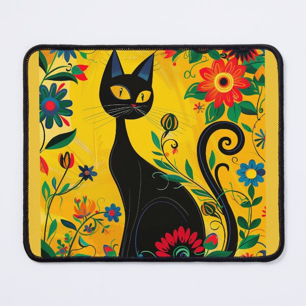 Item preview, Copy of Black Cat Folk Art Yellow Background designed and sold by xiao xuans.