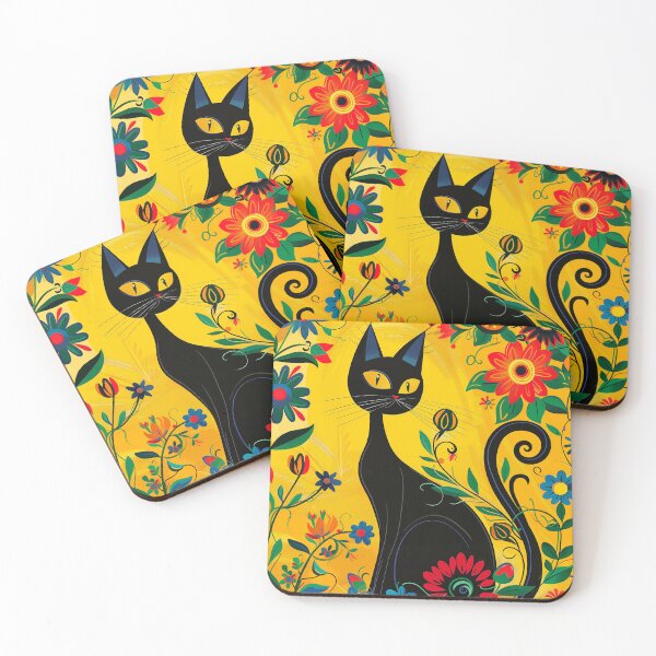Item preview, Copy of Black Cat Folk Art Yellow Background designed and sold by xiao xuans.