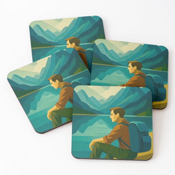 Item preview, Hiker with backpack at a lake in the mountains designed and sold by Steffani Lehmann.
