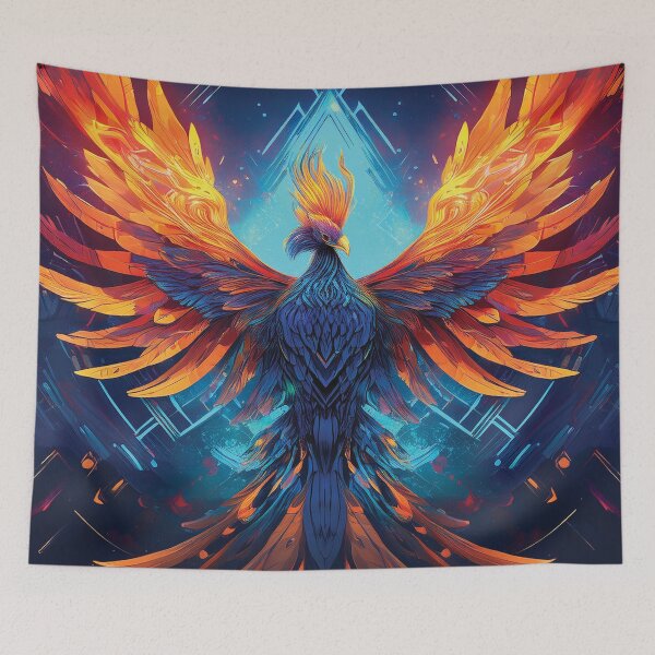 Item preview, Cosmic Blue Phoenix with Fiery Wings designed and sold by MDKey DESIGN.