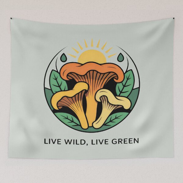 Item preview, Chanterelles with Bright Leaves and Eco Sun Emblem designed and sold by SplashTastic.